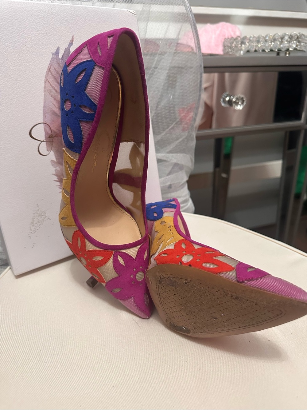 Jessica Simpson Multicolor Floral Cutout Pointed-Toe Pumps - Picture 5 of 9